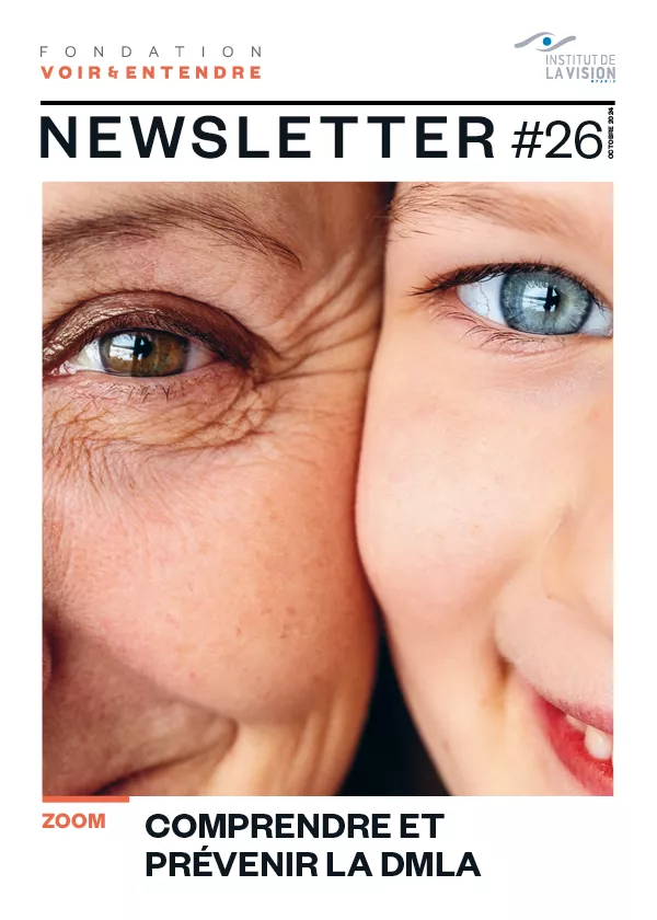 La couverture de la Newsletter 26 présente 2 moitiés de visages. L'un est celui d'une grand-mère, l'autre celui de sa petite fille